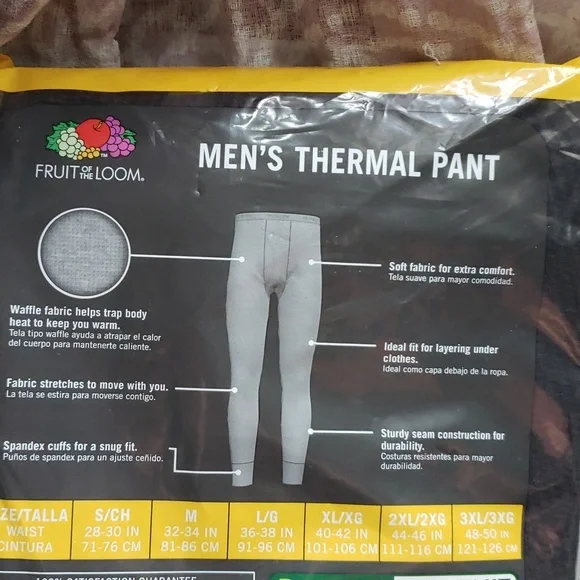 2nd ItemFRUIT OF THE LOOM NWT Men's BLACK Thermal Long John Bottoms Med OR Large - Picture 4 of 6